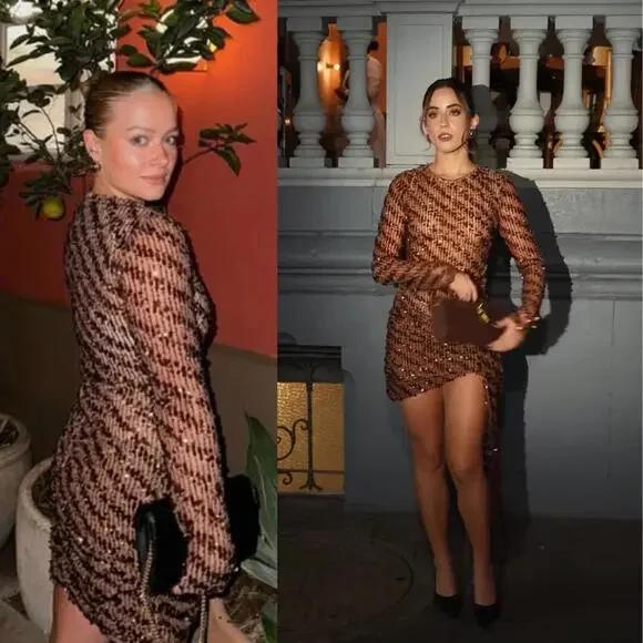 Camila Coelho | Cataleya Sequin Mini Dress in Caramel Brown size S NWT - Picture 4 of 14